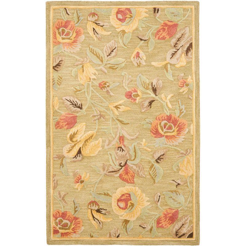 Green Multicolor Floral Wool 5' x 8' Area Rug