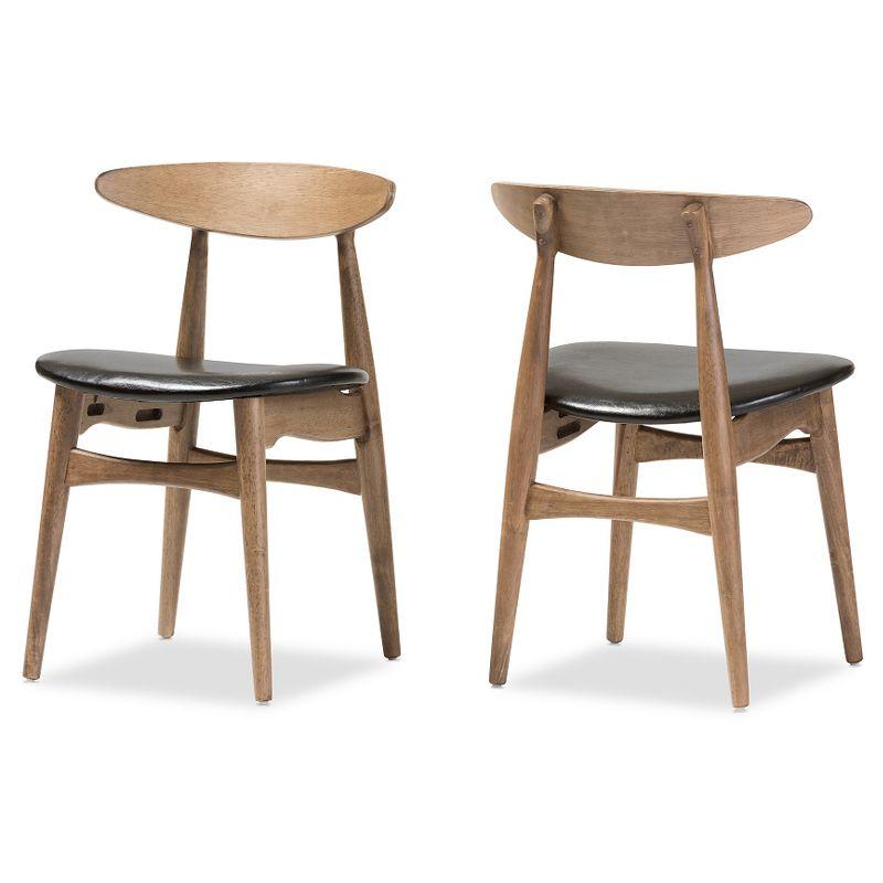 Set of 2 Edna Mid-Century Modern Dining Chairs: Black Faux Leather & Oak - Baxton Studio