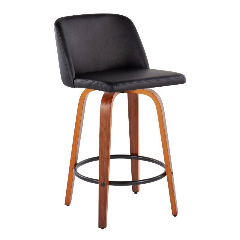 Set of 2 Toriano PU Leather/Steel/Wood Counter Height Barstools Walnut/Black - LumiSource: Swivel, Upholstered, Foam Filled
