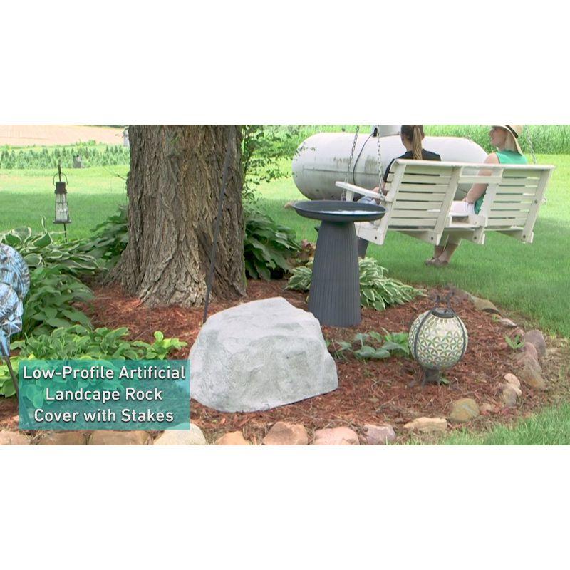 Sunnydaze Outdoor Low-Profile Polyresin Landscape Rock Septic Cover with Stakes - Sand - 14"