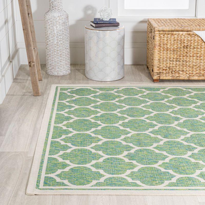 3' x 5' Trebol Moroccan Trellis Textured Weave Indoor/Outdoor Area Rug, Cream/Green - JONATHAN Y