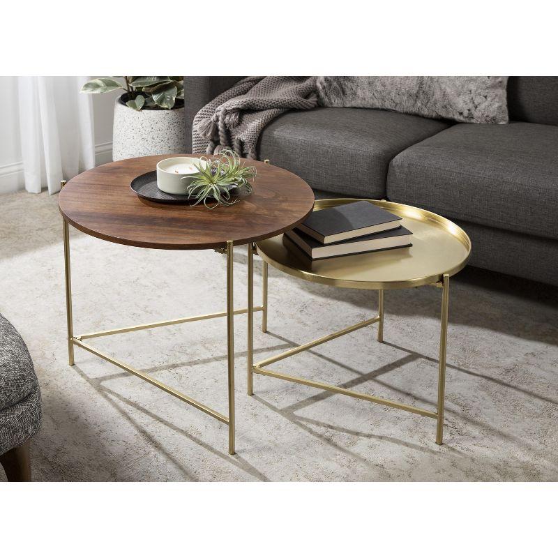 Kate and Laurel Ulani Round Wood Nesting Table, 2 Piece, Walnut Brown and Gold