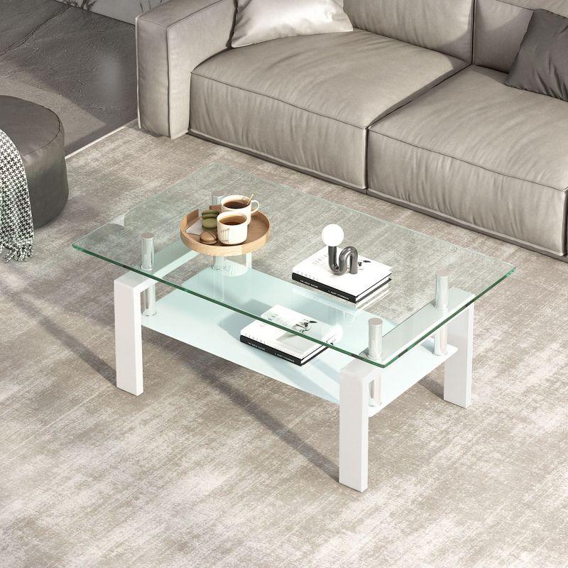 NicBex Modern Rectangular Coffee Table with Tempered Glass Top,2-Layer Glass Center Table for Living Room,Living Room Furniture,White