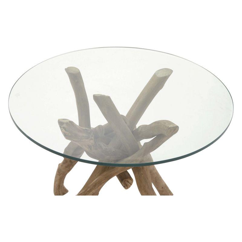 Log and Glass Round Accent Table Tan - Olivia & May: Handmade, No Assembly, Indoor Use