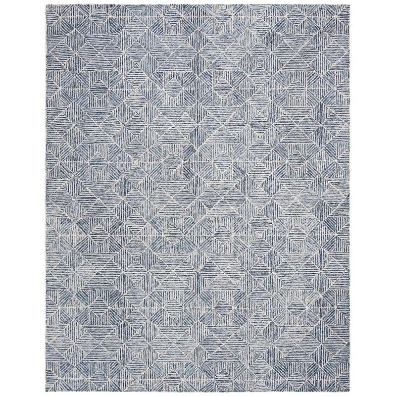 Blue Geometric Hand-Tufted Wool 8' x 10' Area Rug