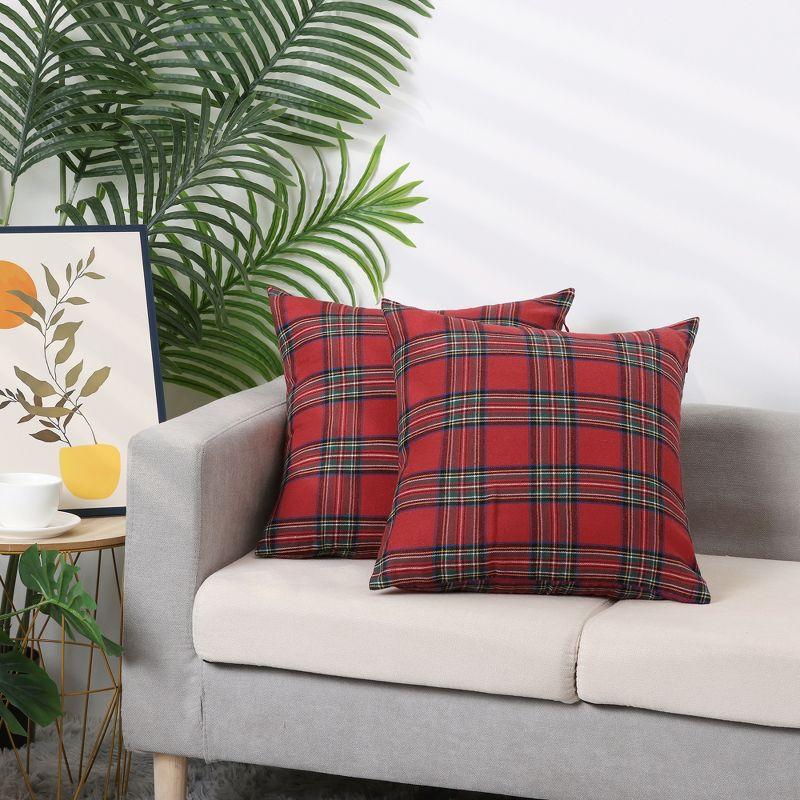 Unique Bargains Festive Plaid Scottish Tartan Pillow Covers 2 Pcs Large Plaid Red 20" x 20"