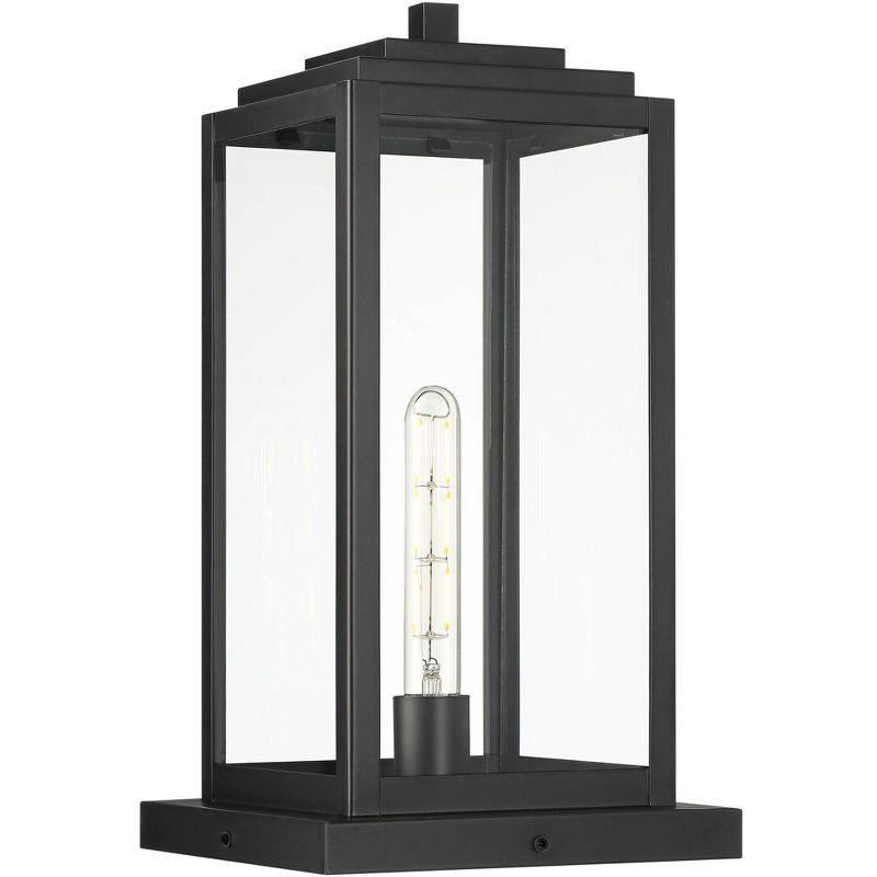 Matte Black 17" Modern Outdoor Pier Mount Light with Clear Glass Shade