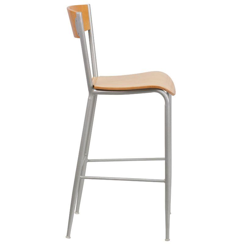 Flash Furniture Invincible Series Silver Metal Restaurant Barstool - Natural Wood Back & Seat