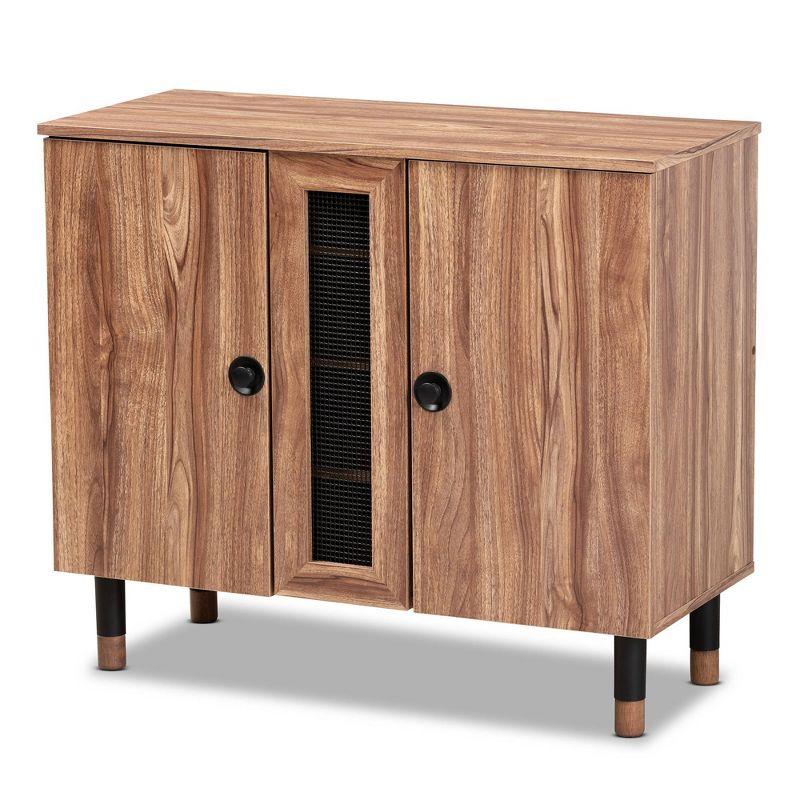 2 Door Valina Wood Entryway Shoe Storage Cabinet Brown - Baxton Studio: Oak Finish, Ventilated, 4 Shelves