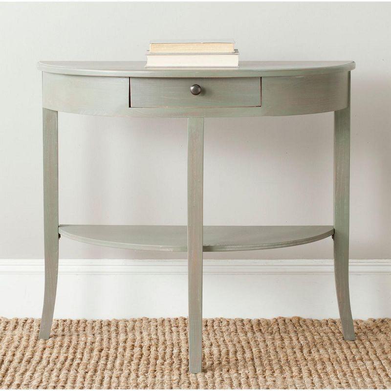 Transitional Demilune Gray Wood Console Table with Storage