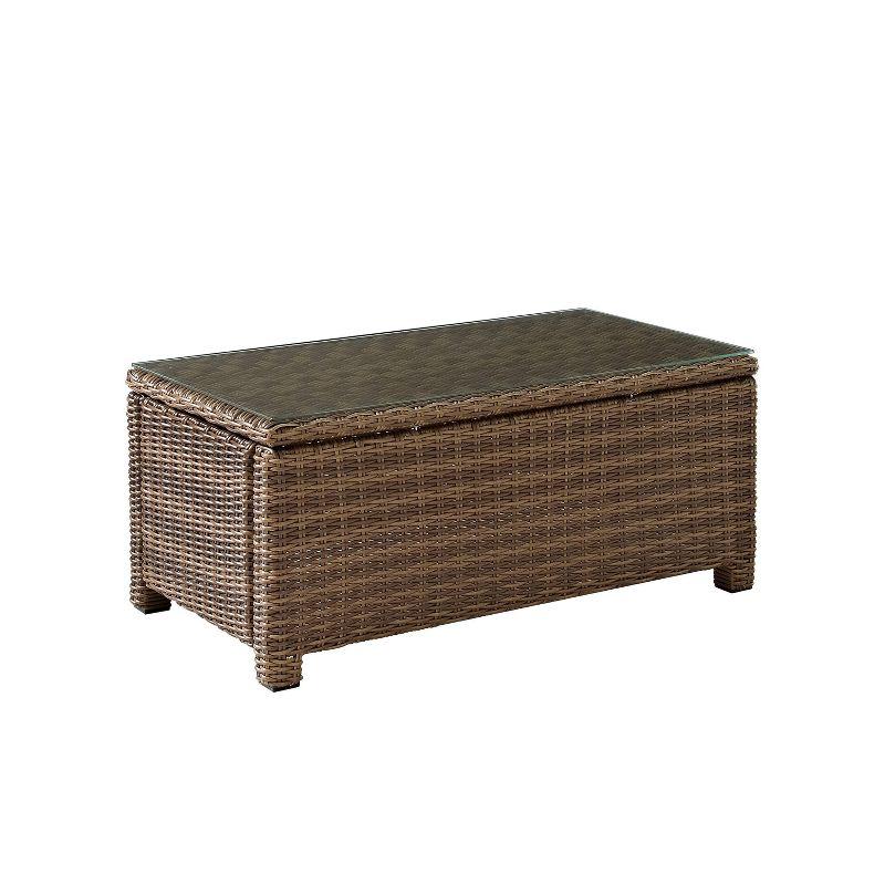 Bradenton Outdoor Wicker Coffee Table: Weathered Brown, Tempered Glass Top, UV-Resistant - Crosley