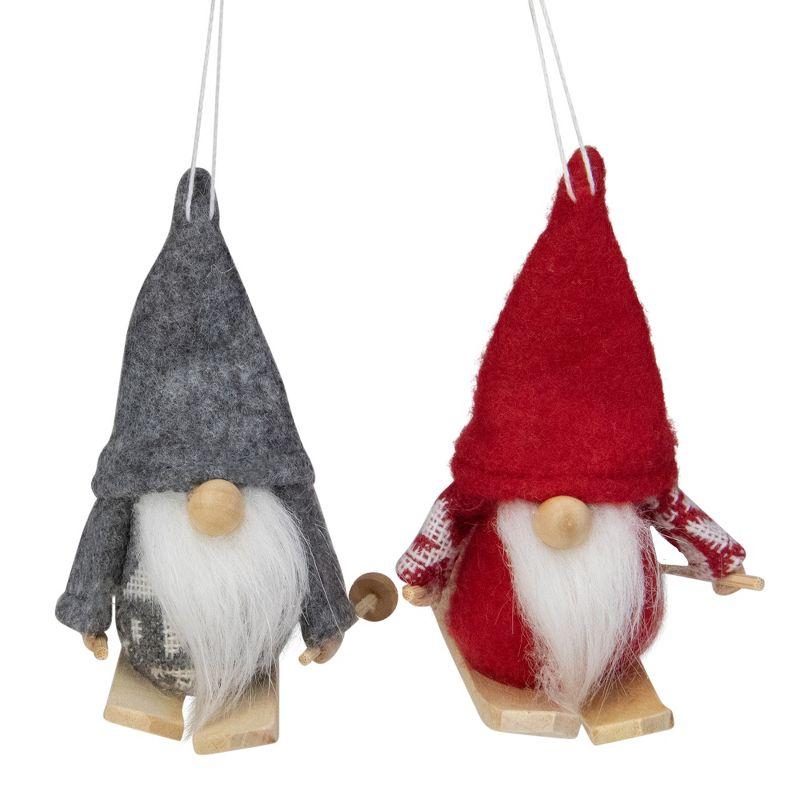 Set of 2 Colorful Skiing Gnome Christmas Ornaments