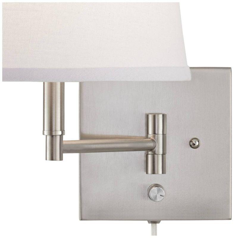 360 Lighting Lanett Modern Swing Arm Wall Lamps Set of 2 Brushed Nickel Plug-in Light Fixture White Empire Drum Shade for Bedroom Bedside Living Room