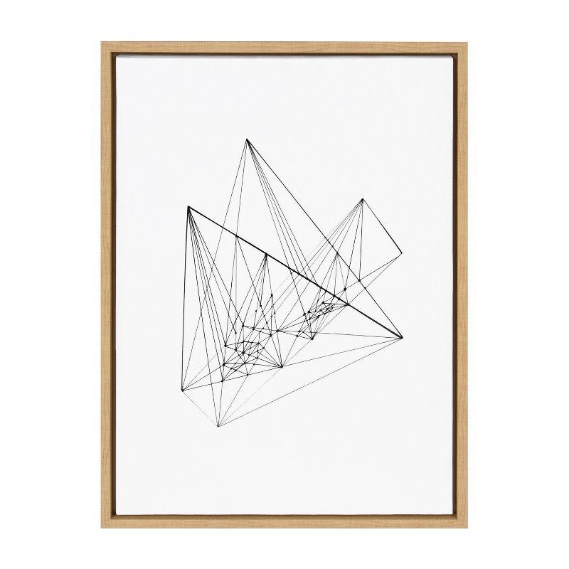 Abstract Geometric Mountain Line Art on Canvas with Natural Frame