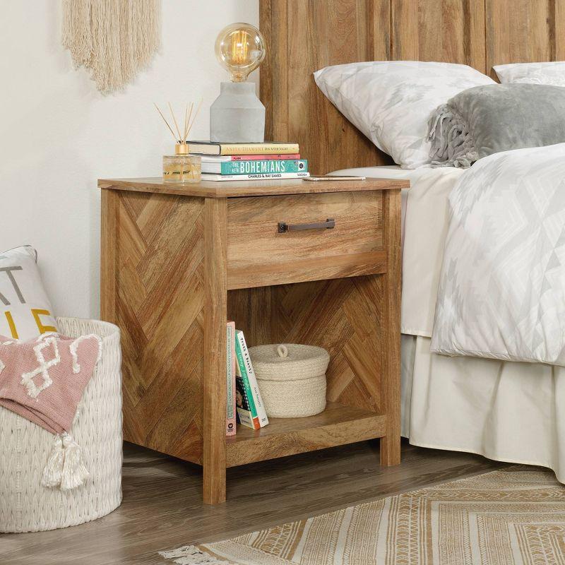 Sindoori Mango Engineered Wood Nightstand with Herringbone Pattern