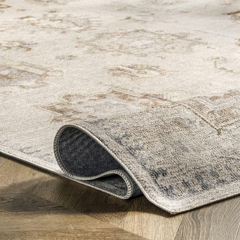 Nuloom Krystin Medallion 4x6 Machine Washable Indoor Area Rug for Living Room Bedroom Dining Room Kitchen, Beige/Ivory