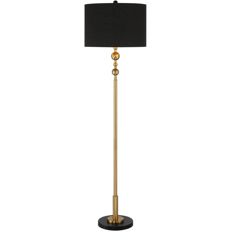 360 Lighting Harlowe Modern Glam Luxury 63" Tall Standing Floor Lamp Skinny Pole Metal Gold Finish Living Room Bedroom House Reading Drum Black Shade