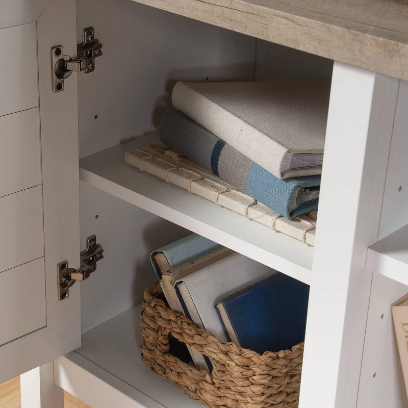 Soft White Farmhouse TV Stand with Cabinets and Shelves