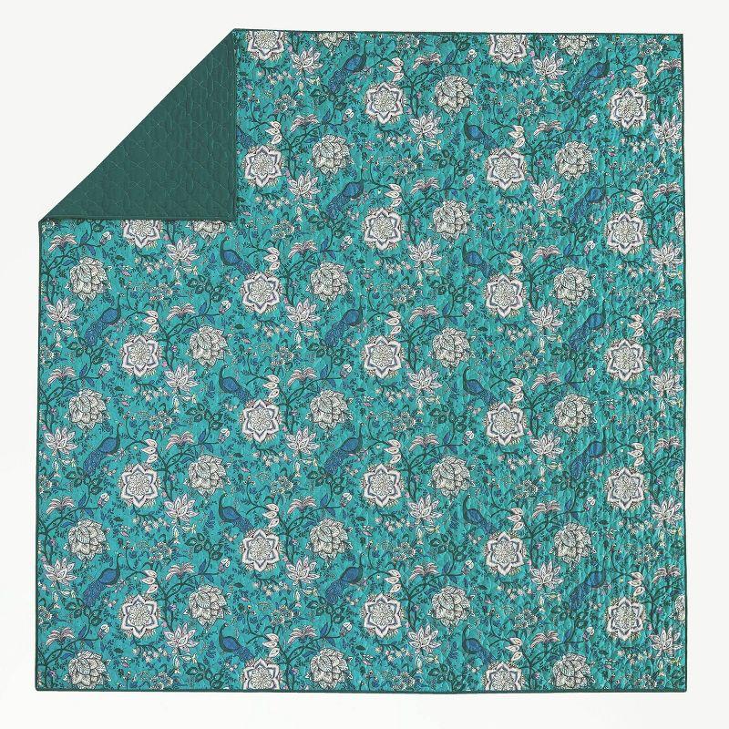 Peacock Garden Blue Microfiber Full Quilt Set