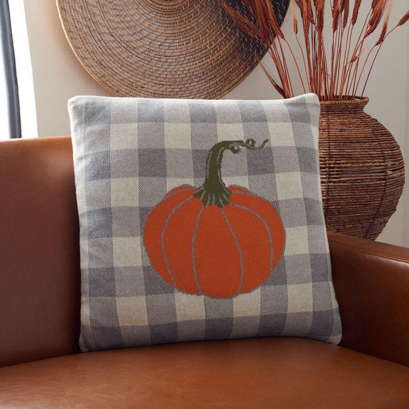 Fall Pumpkin Pillow - Light Grey/Natural/Orange/Sage - 20"x20'' - Safavieh