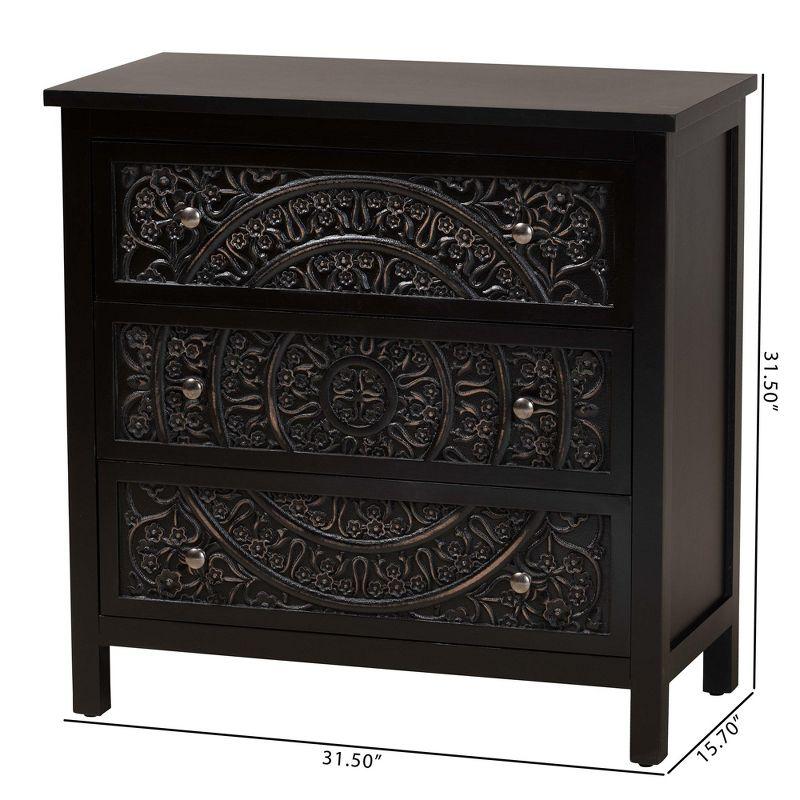 Baxton Studio Yelena Classic and Traditional Black Finished Wood 3-Drawer Storage Cabinet