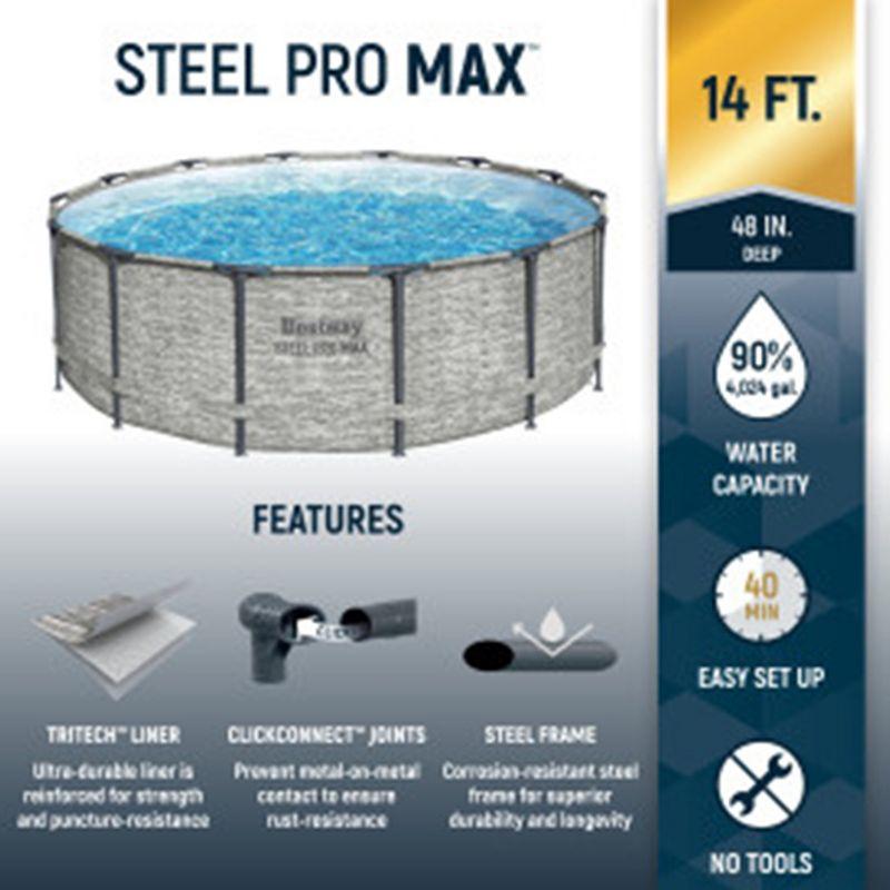 Bestway Steel Pro MAX 14 Foot x 48 Inch Round Metal Frame Above Ground Outdoor Swimming Pool Set with 1,000 Filter Pump, Ladder, and Cover