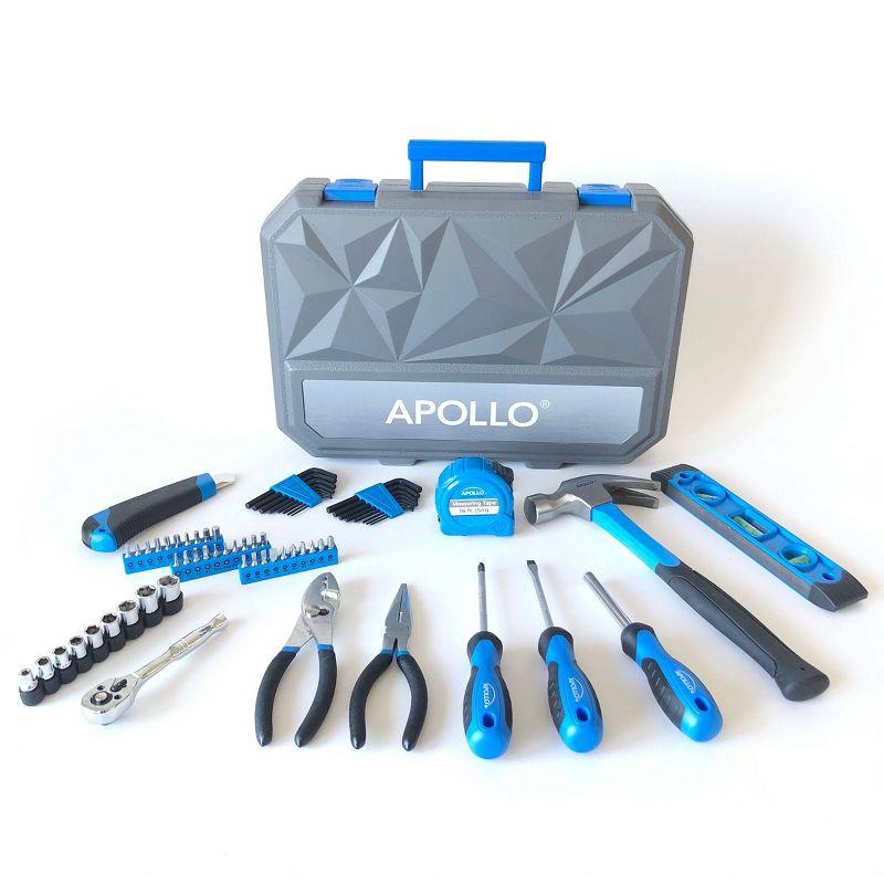 Apollo Tools 65pc Household Tool Kit DT0001: Chromed Steel Hand Tool Set with Carrying Case & Lifetime Warranty