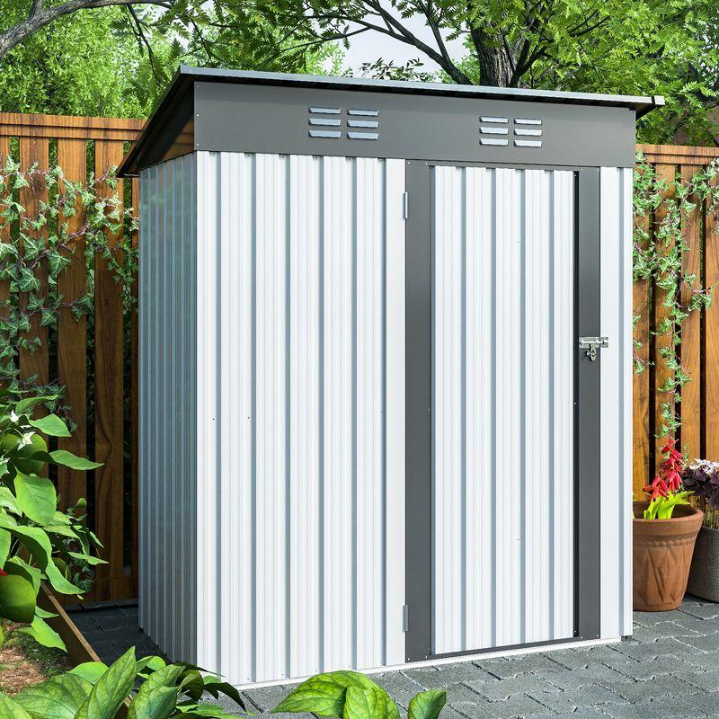 5 x 3 Ft Galvanized Metal Outdoor Storage Shed with Lockable Doors