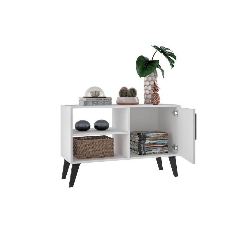 Manhattan Comfort 35.43" Amsterdam TV Stand for TVs up to 42" White: Modern Console with Fixed Shelves