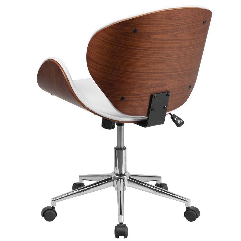 Mid-Back Walnut and White LeatherSwivel Office Chair