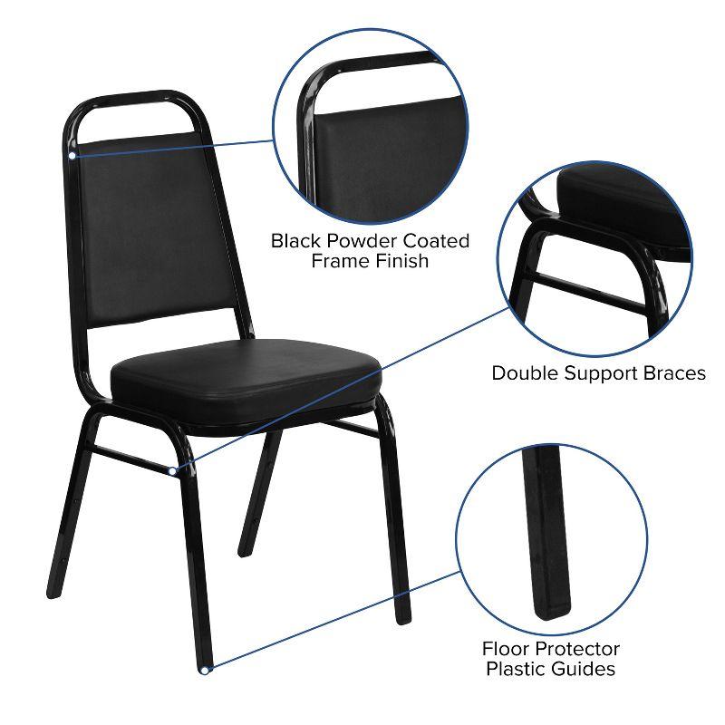 Emma and Oliver Trapezoid Back Banquet Chair, Black Vinyl/Black Frame 2.5" Seat