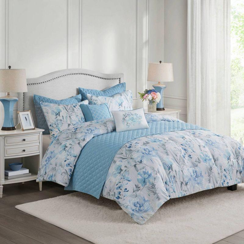 Full Blue Microfiber 8-Piece Comforter and Coverlet Set