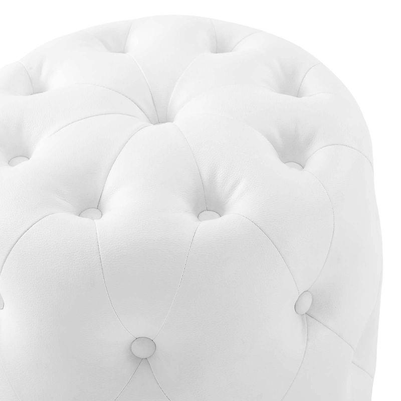 Amour Luxe Tufted Round Ottoman in Vegan White Leather