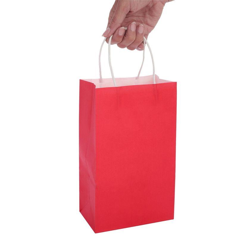 Blue Panda 25-Pack Red Gift Bags with Handles - Small Paper Treat Bags for Birthday, Wedding, Retail (5.3x3.2x9 In)