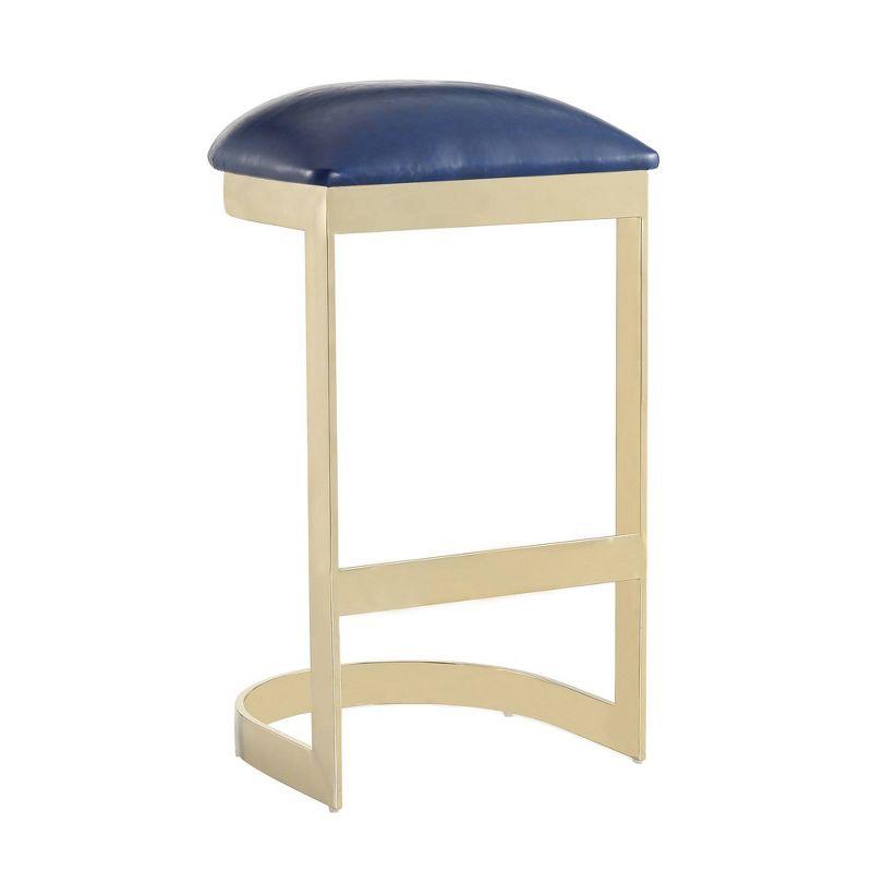 Aura 30'' Blue Faux Leather and Polished Brass Metal Barstool Set