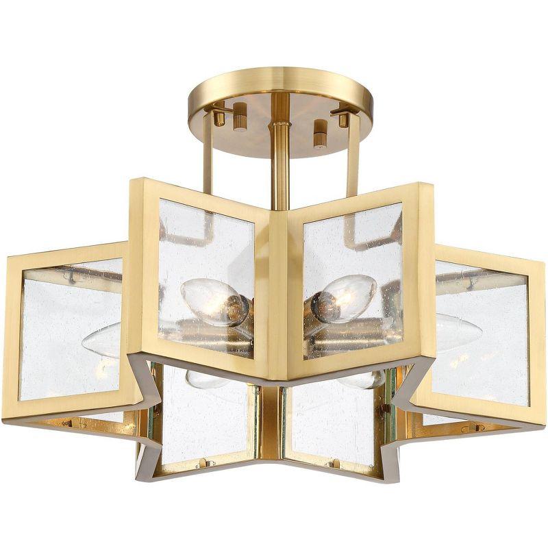 Modern Brass and Glass Star Semi-Flush Mount Ceiling Light