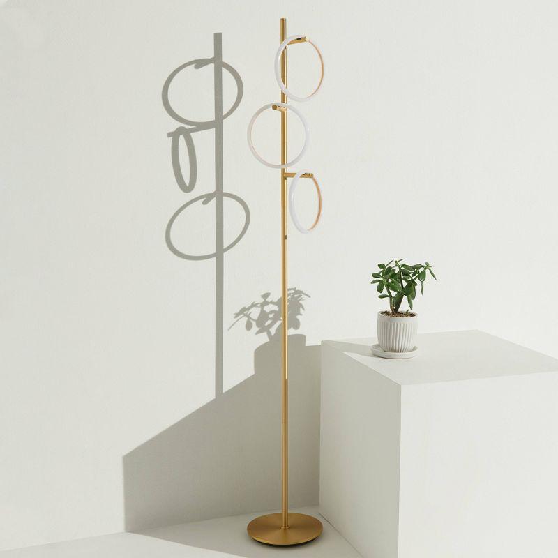 Brightech Saturn 66" Modern LED Floor Lamp with 3 Removable Ring Lights and Gold Finish, 3-Way Dimming