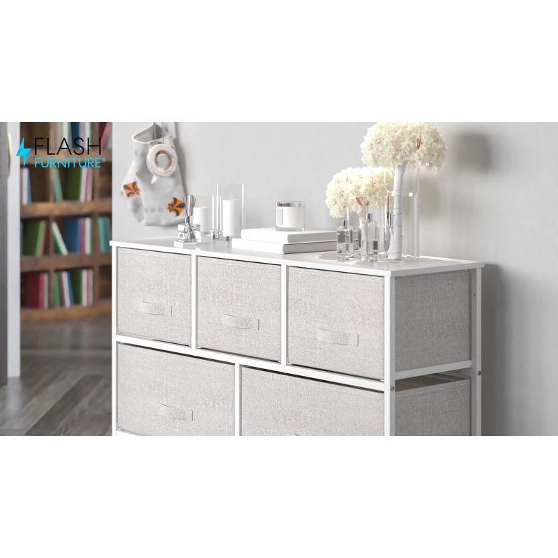 Flash Furniture 5 Drawer Wood Top Cast Iron Frame Storage Dresser with Easy Pull Fabric Drawers