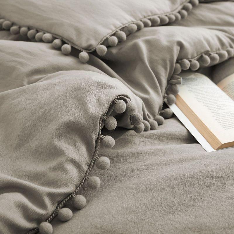 Peace Nest All Season Ball Pom Design Comforter Set with Pillowcases, Pom Pom Fringe Bedding Set, Khaki, Twin