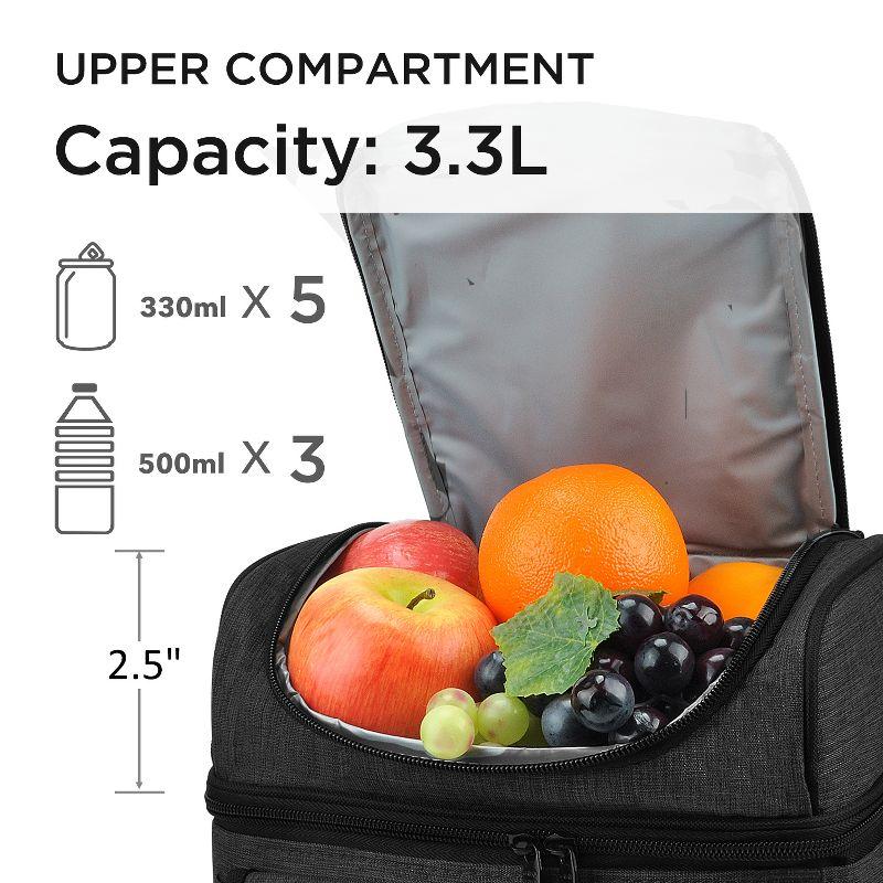 Tirrinia Dual Compartment Lunch Bag with Shoulder Strap for Adults, Large Lunch Bags, Insulated Leakproof Thermal Lunch Totes, Charcoal