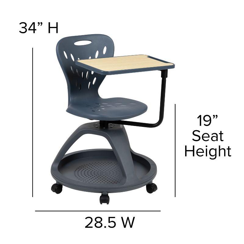 Versatile Gray Mobile Desk Chair with Tablet Arm and Storage