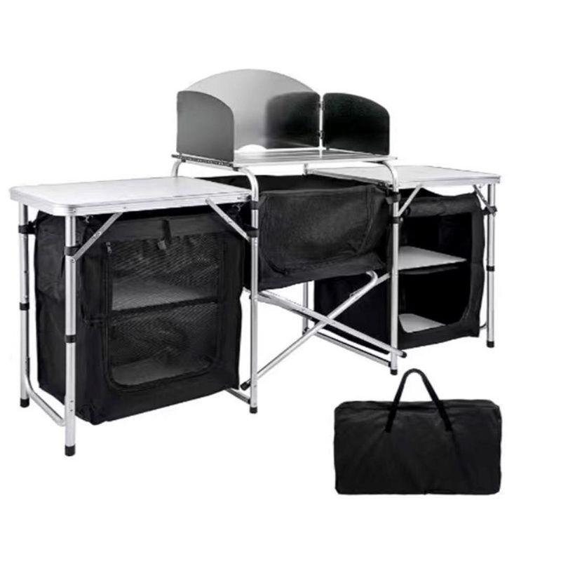 MPM 6' Aluminum Portable Fold-Up Camping Kitchen with Windscreen and 5 Enclosed Cupboards, Cook Station, for BBQ, Camping, Picnic, Backyard