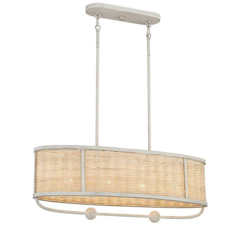 Off-White Rattan and Bronze 4-Light Chandelier