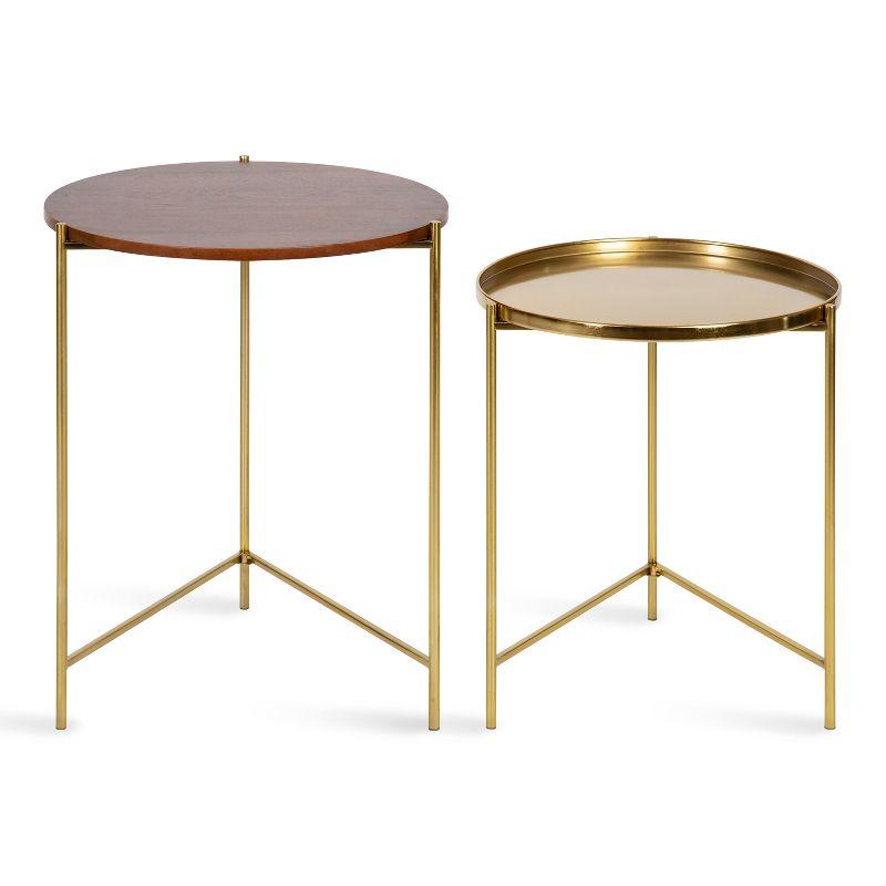 Kate and Laurel Ulani Round Wood Nesting Table, 2 Piece, Walnut Brown and Gold