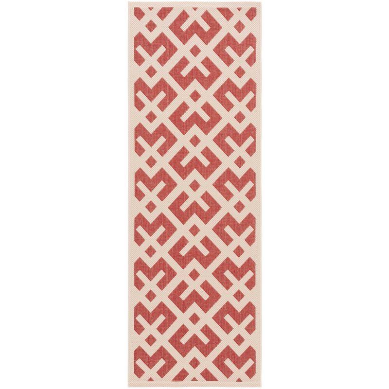 Red and Bone Geometric Synthetic Indoor/Outdoor Runner Rug