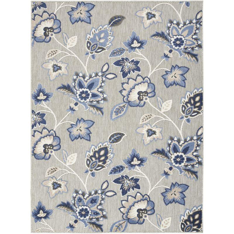 Nourison Aloha Floral Farmhouse Flatweave High-Low Indoor Outdoor Area Rug Blue Grey 7'10" x 10'6"