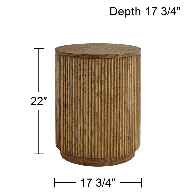 Studio 55D Perch Farmhouse Rustic Natural Oak Wood Round Accent Side End Table 17 3/4" Wide Brown Ridges Base for Living Room Home