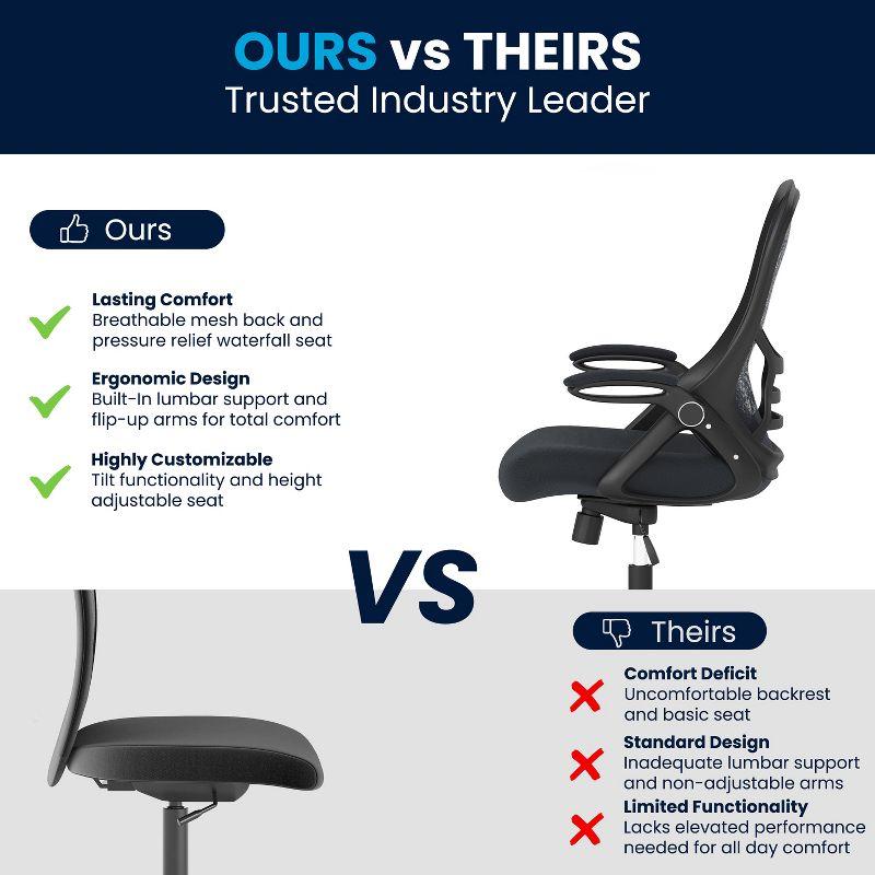 Flash Furniture Porter High Back Dark Gray Mesh Ergonomic Swivel Office Chair with Black Frame and Flip-up Arms