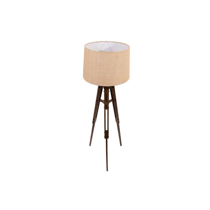 Mariner Tripod Style Wood Floor Lamp with Burlap Drum Shade Rust - Storied Home: Adjustable Height, 3-Way Switch