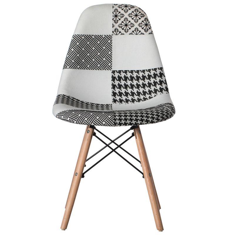 Fabulaxe Modern Fabric Patchwork Chair with Wooden Legs for Kitchen, Dining Room, Entryway, Living Room with Black & White Patterns